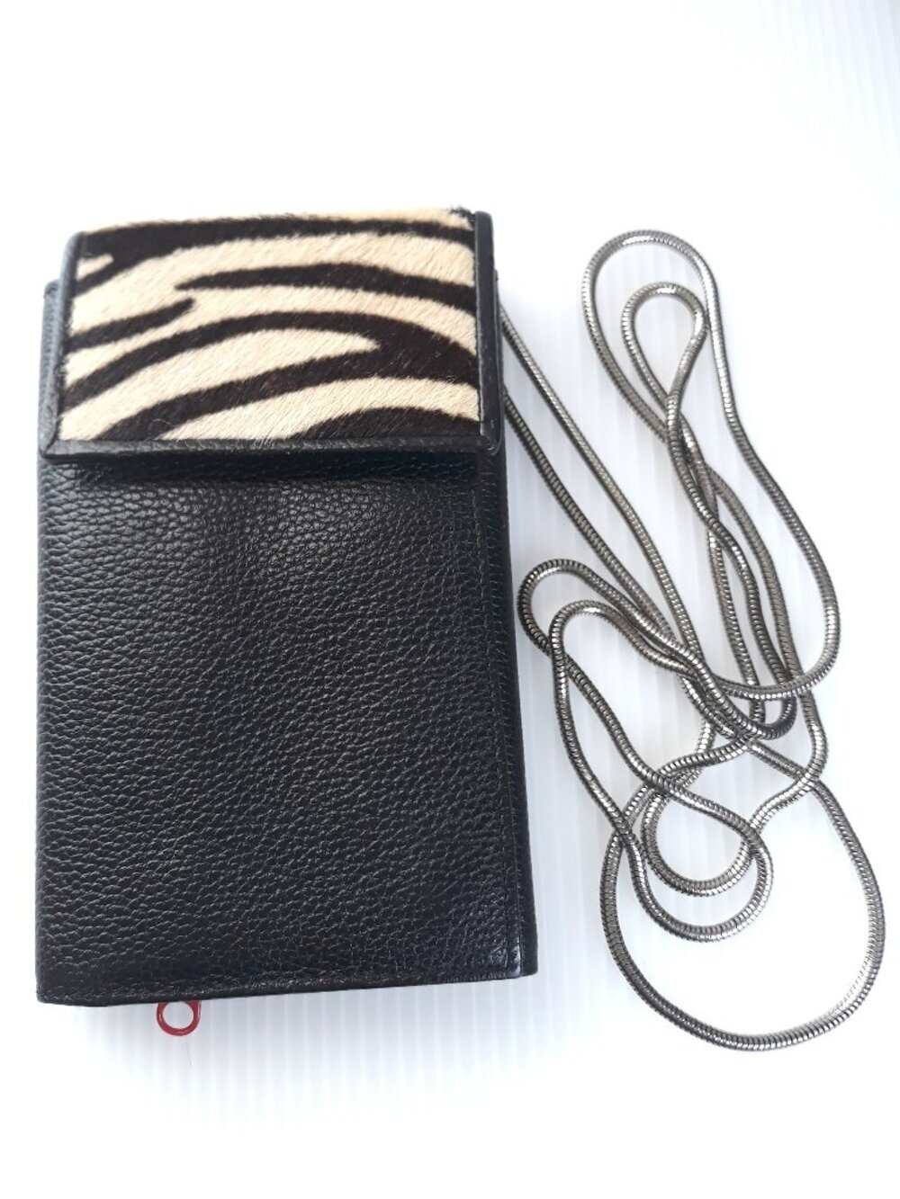 Tusk Black Leather Calfhair Crossbody Wallet Animal Print Festival